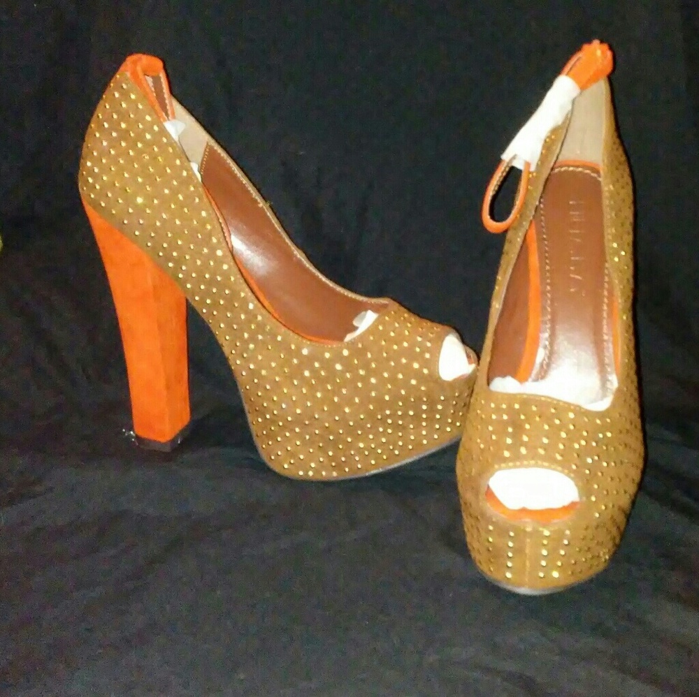 Tan suede studded 4 inch platform by Liliana